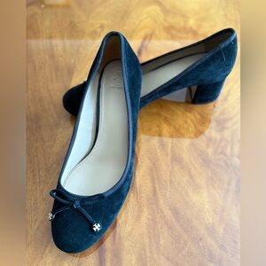 Tory Burch Black Suede Pumps with Bow Detail